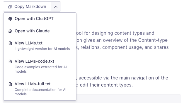 AI toolbar dropdown with all available actions